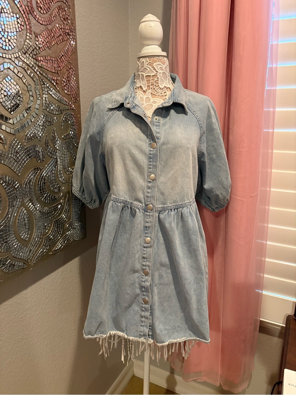 Light Wash Denim Button-Front Mini Dress